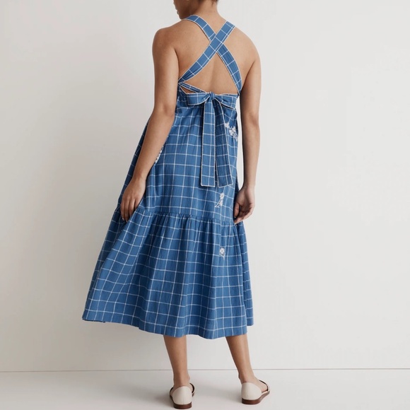 Embroidered Cicely Tiered Midi Dress in Plaid size 10 - Picture 2 of 6